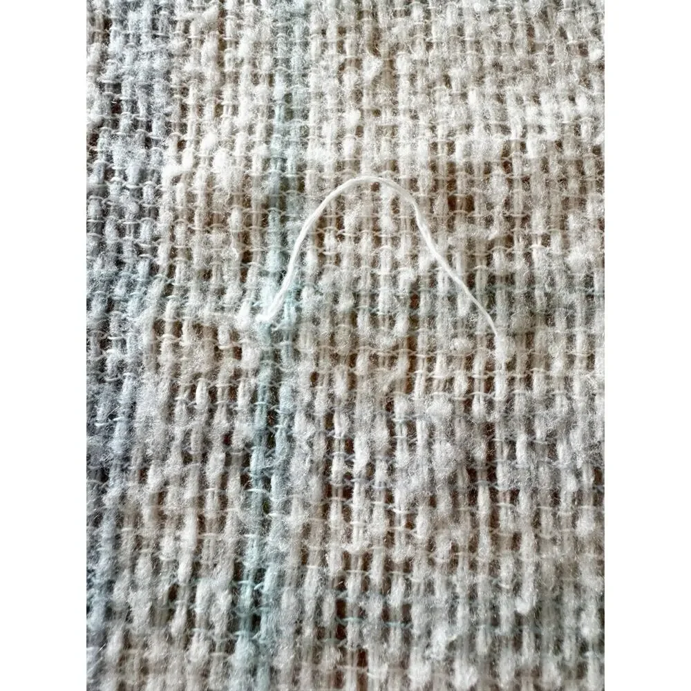 Vintage Cotton Woven Baby Blanket Blue Embroidered Waffle Satin Trim Large 68x88